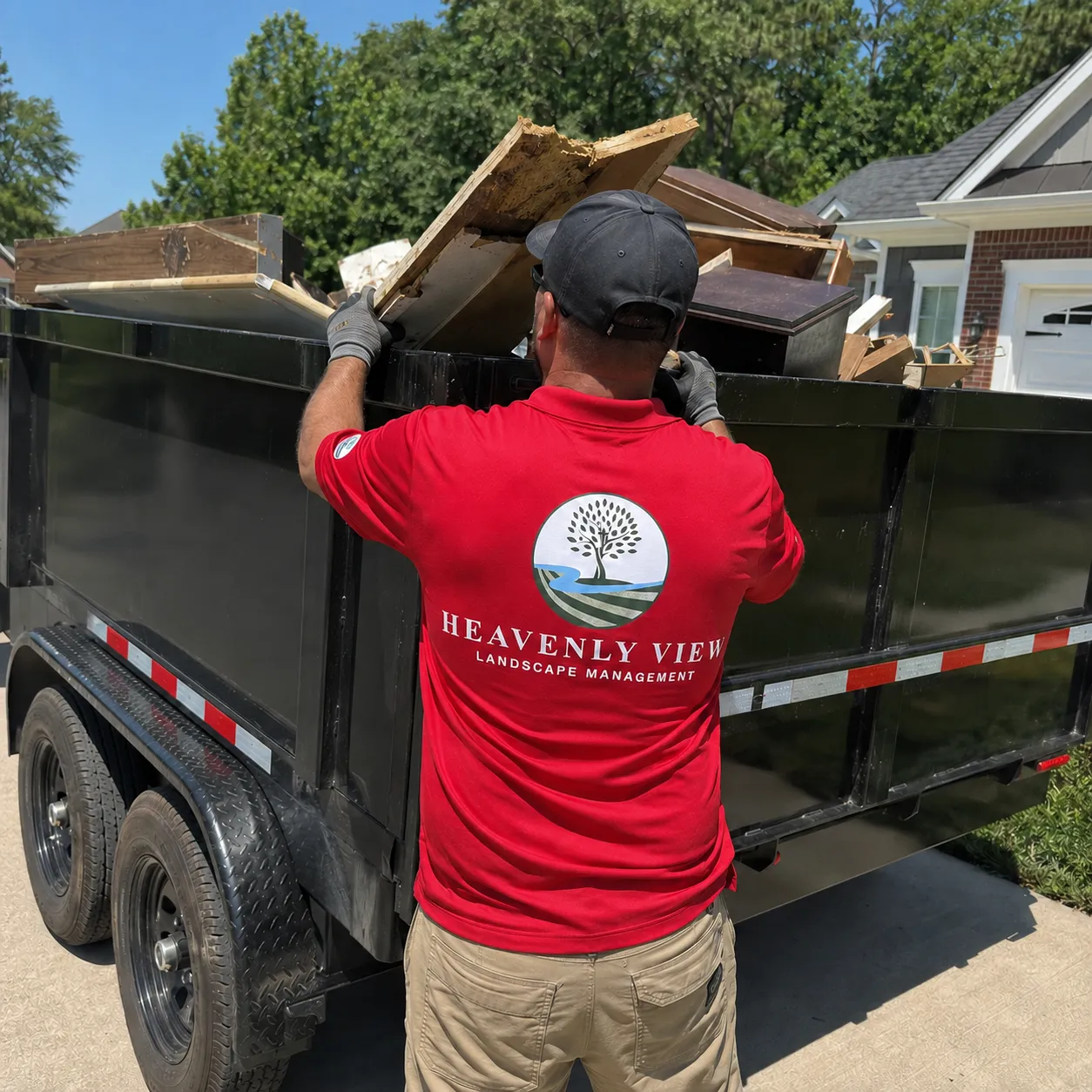 Loading demolition plywood into the dump trailer